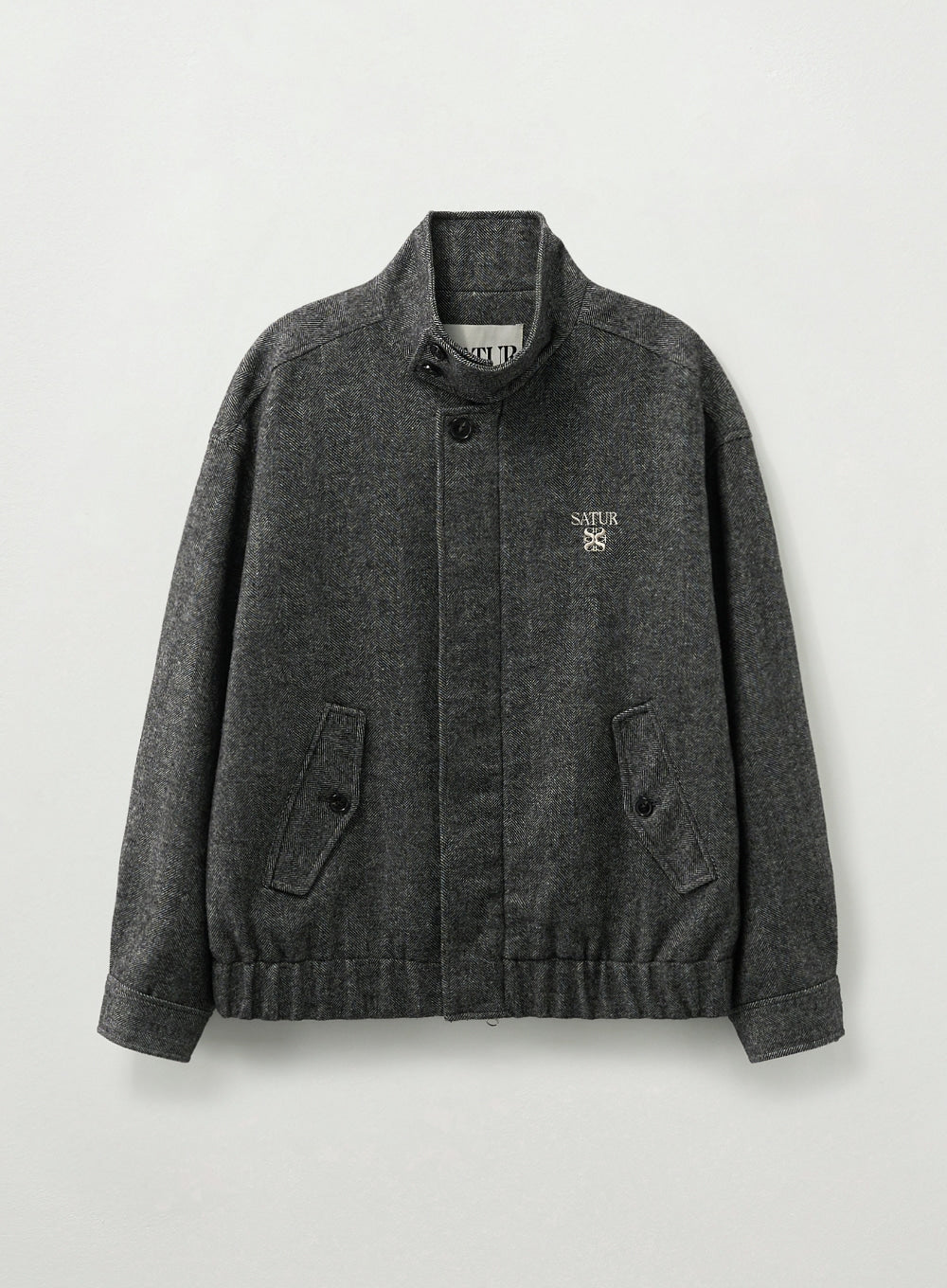 (M) Herringbone Wool Harrington Jacket