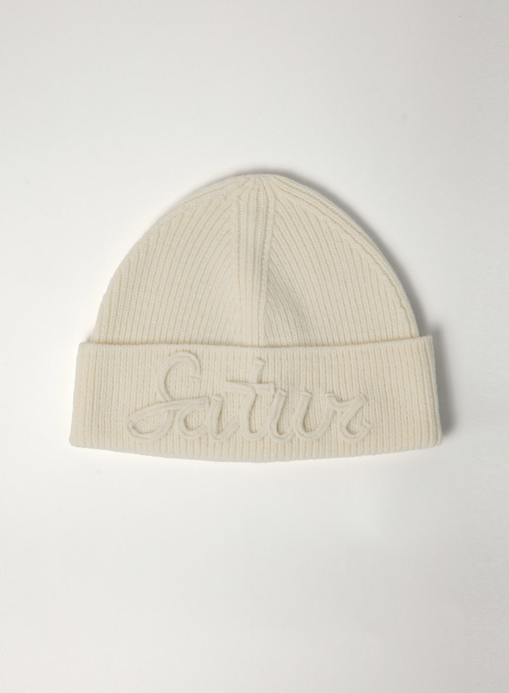 SATUR ニット帽 ビーニー CREAM U) Satur Flowing Font Logo Beanie