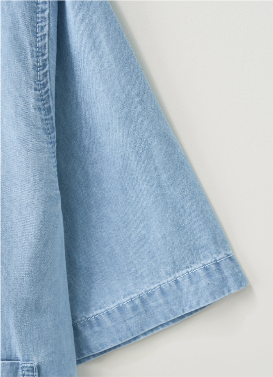 (W) Light Weight Cropped Denim Pocket Shirt