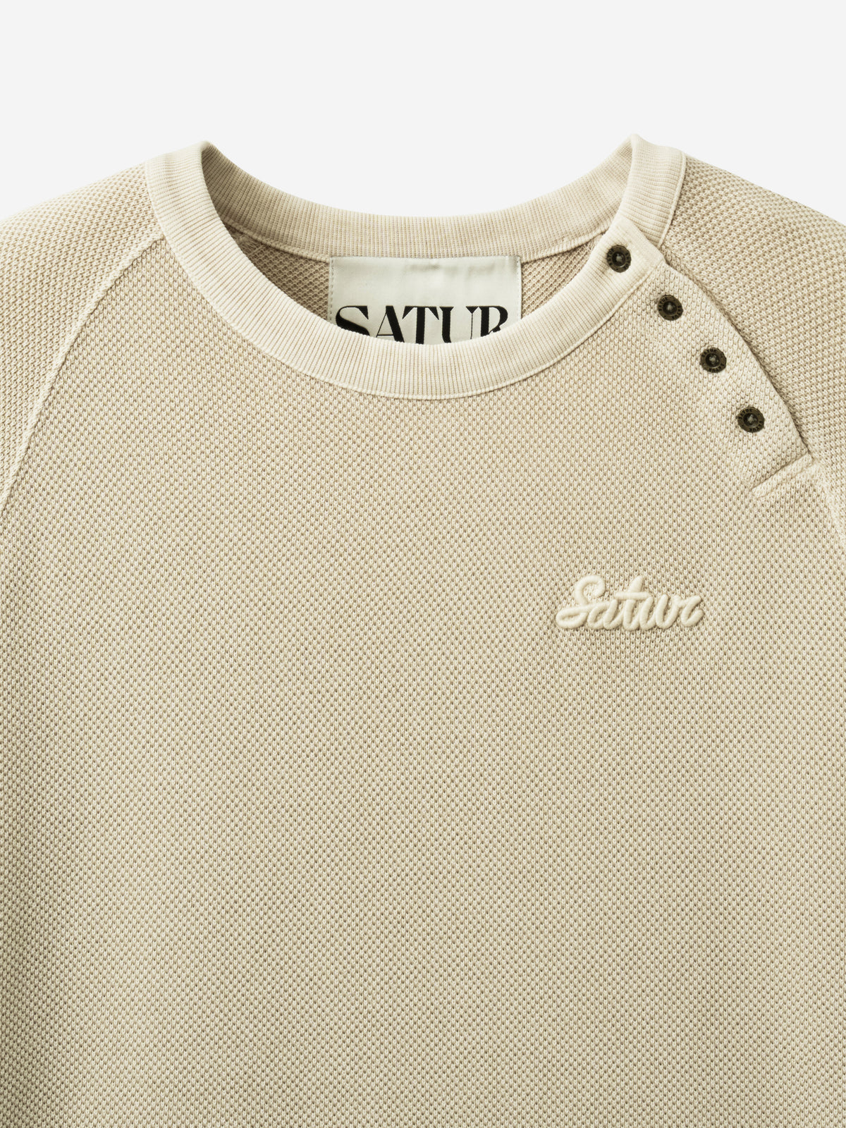 (U) Waffle Diagonal Henley Neck Long Sleeve
