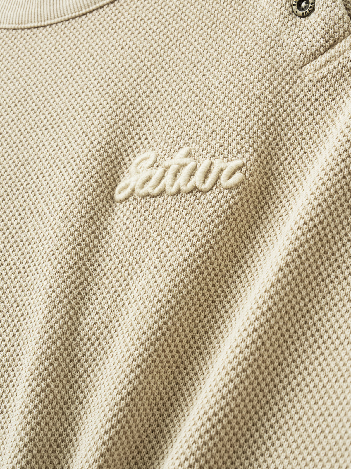 (U) Waffle Diagonal Henley Neck Long Sleeve