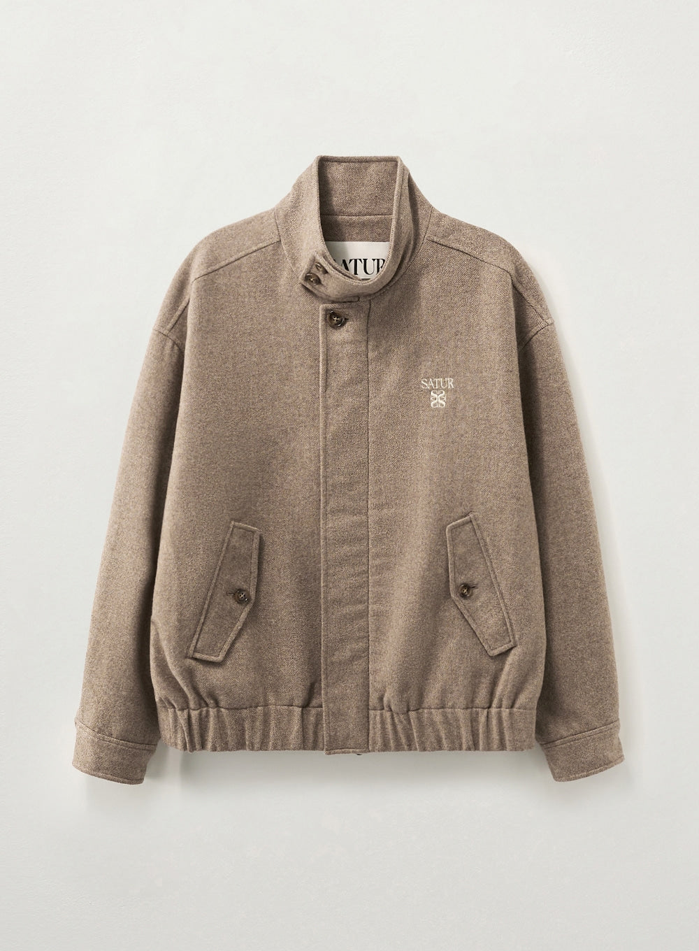 (M) Herringbone Wool Harrington Jacket