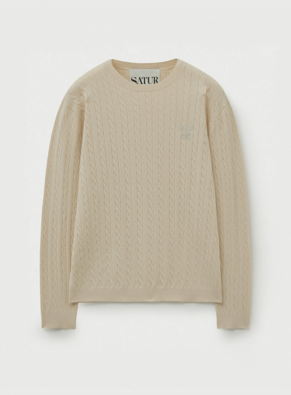 (U) Plain Cable Knit Crew Neck