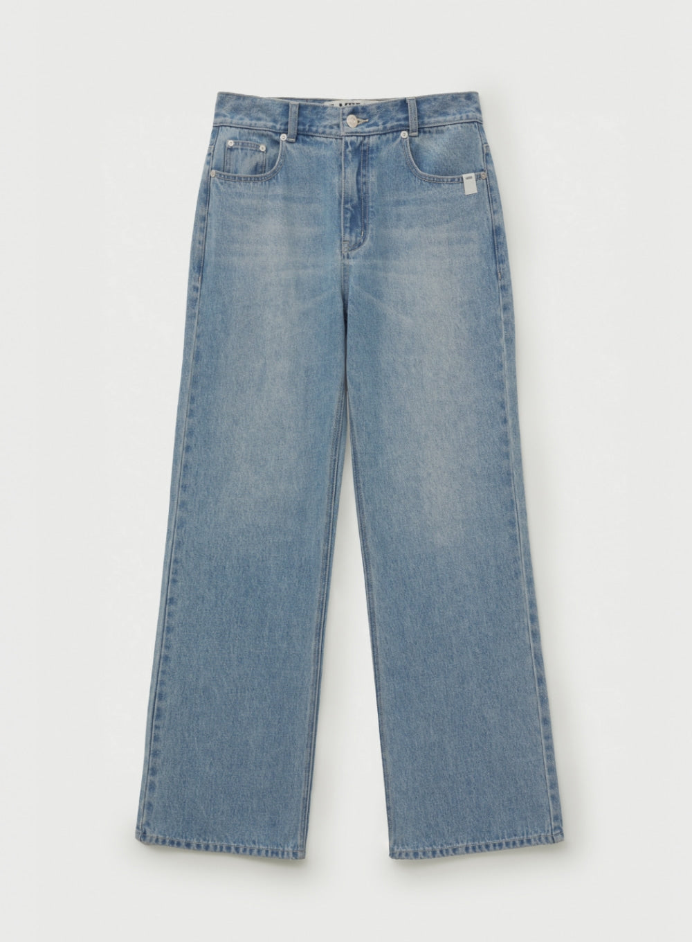 (M) Semi Loose Boots Cut Washed Denim Pants