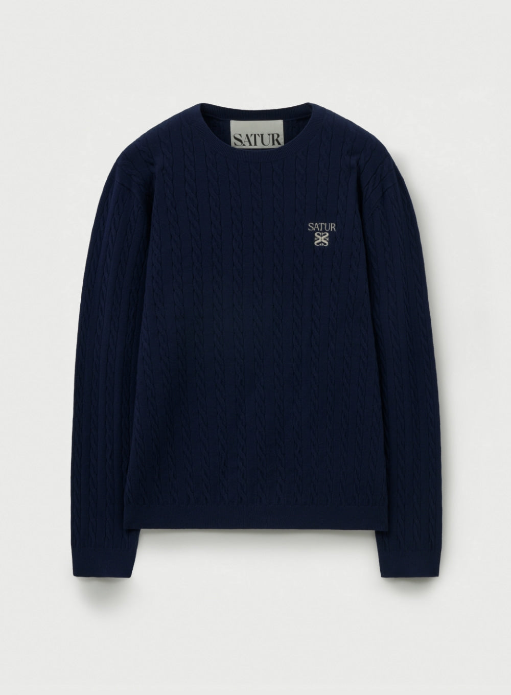 (U) Plain Cable Knit Crew Neck