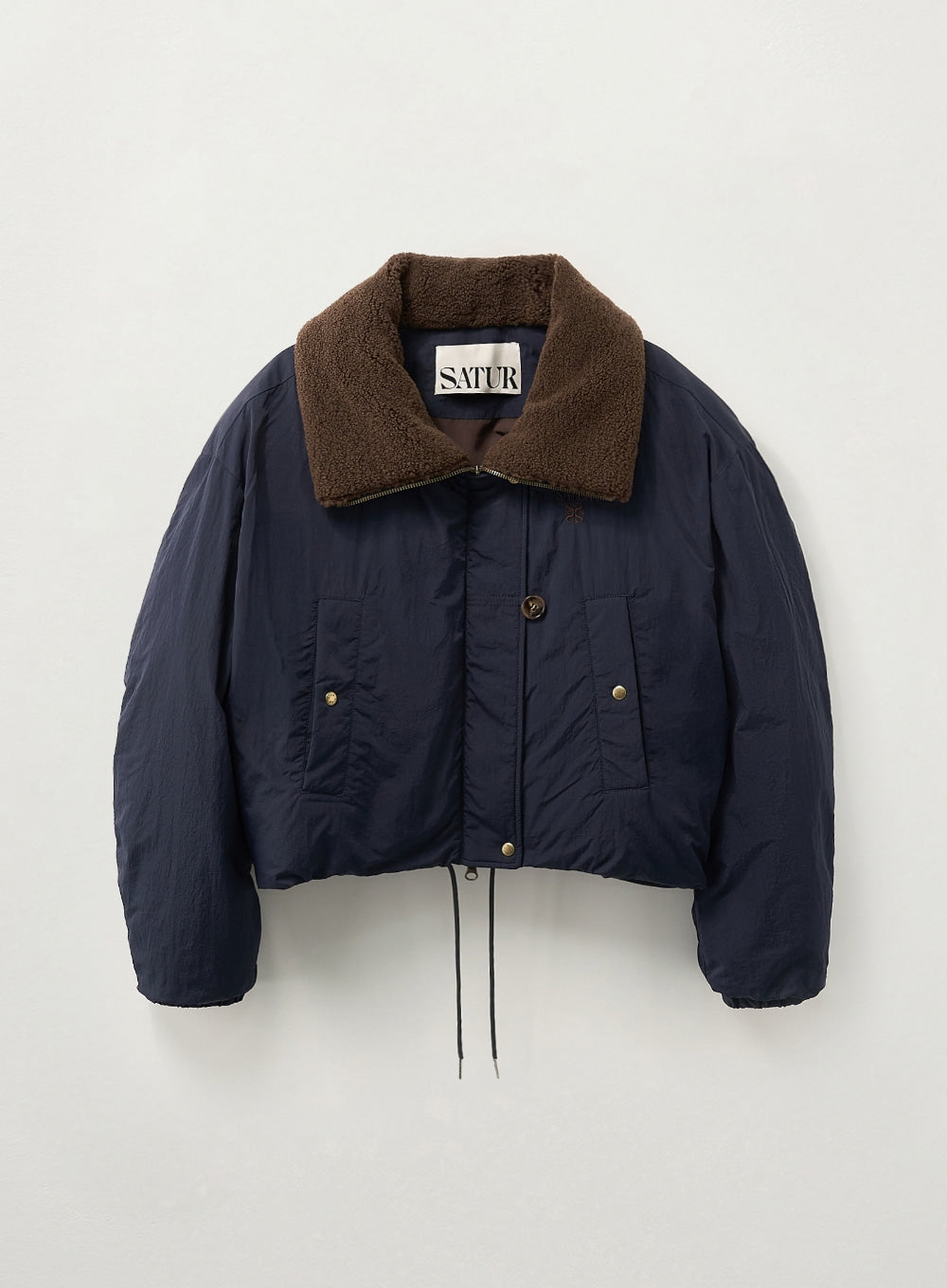 SATUR アウター W) Wide Collar Ball Padding Cropped Fit Jacket