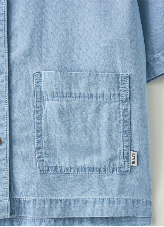 (W) Light Weight Cropped Denim Pocket Shirt
