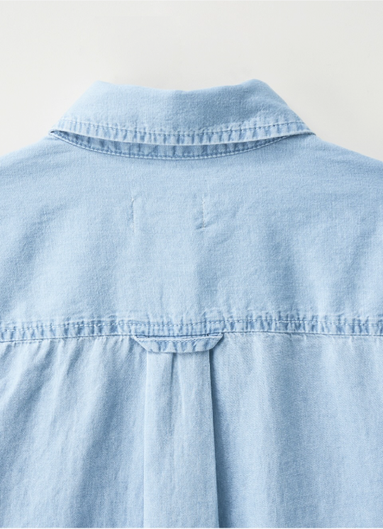 (W) Light Weight Cropped Denim Pocket Shirt