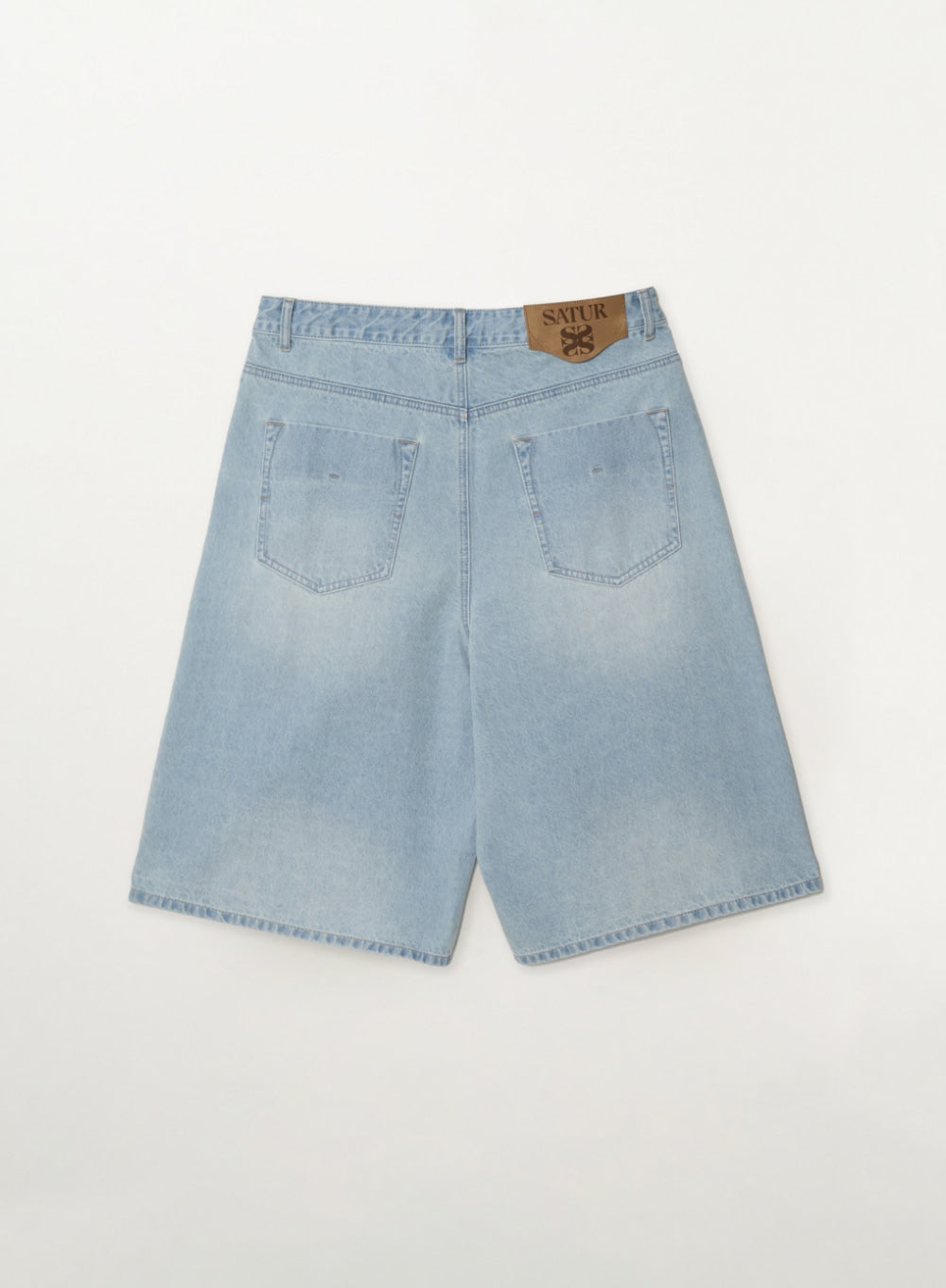 (U) Pleated Wide Curved Washed Denim Shorts