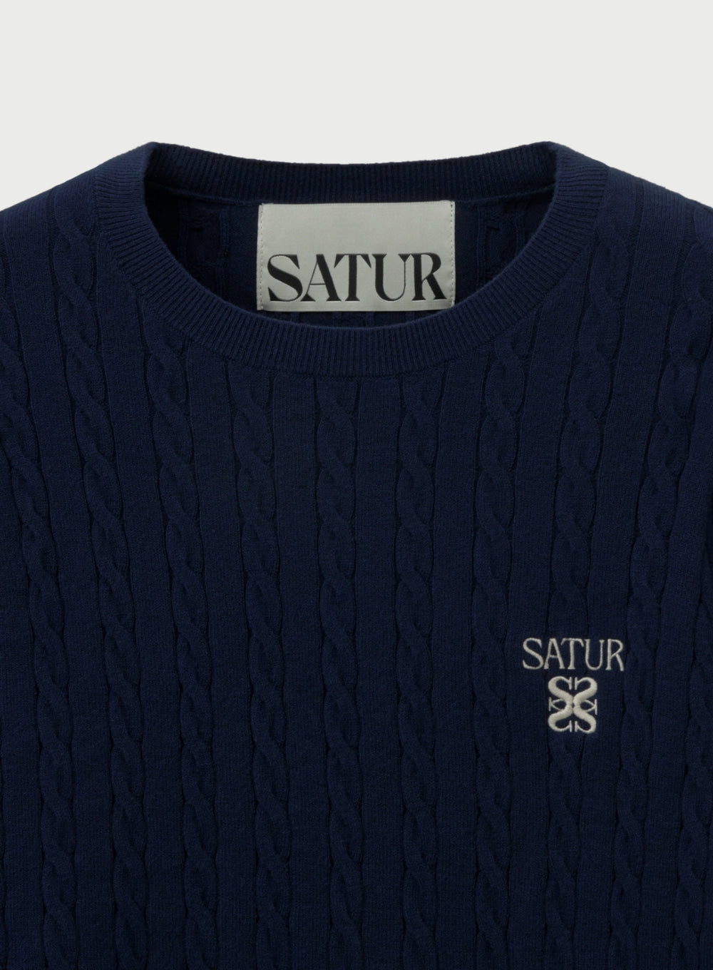 U) Plain Cable Knit Crew Neck