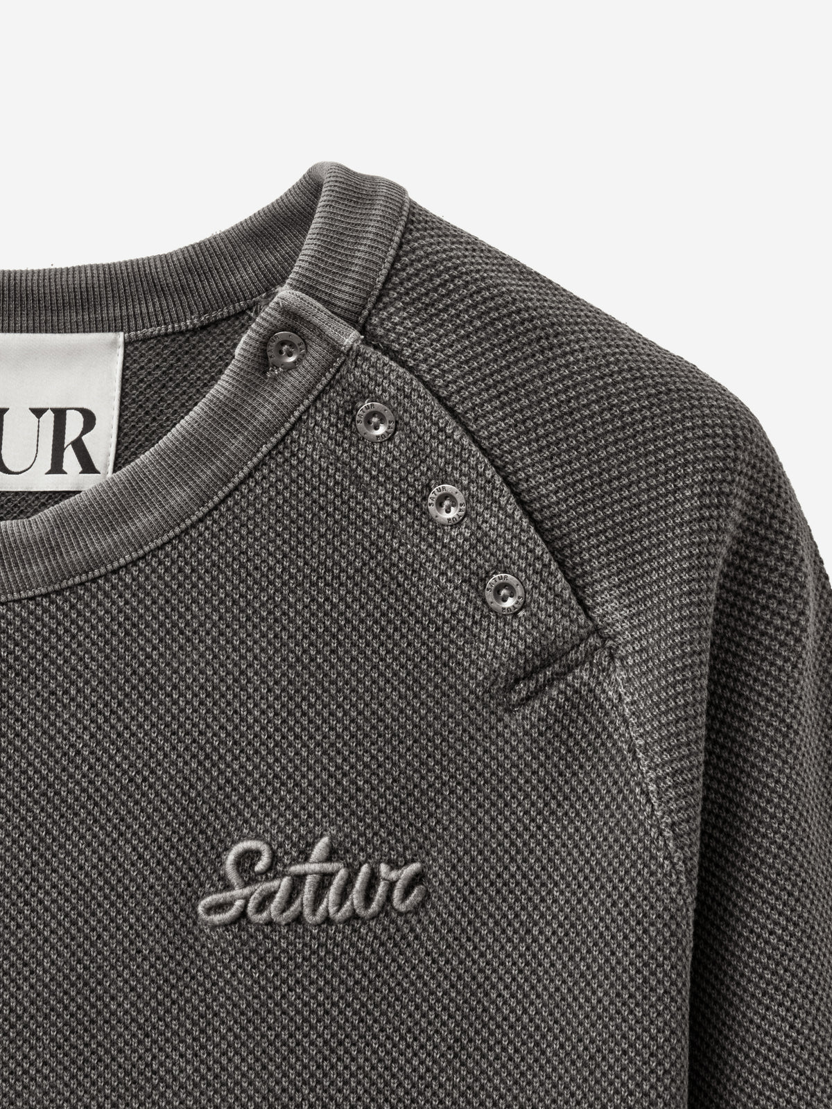 (U) Waffle Diagonal Henley Neck Long Sleeve