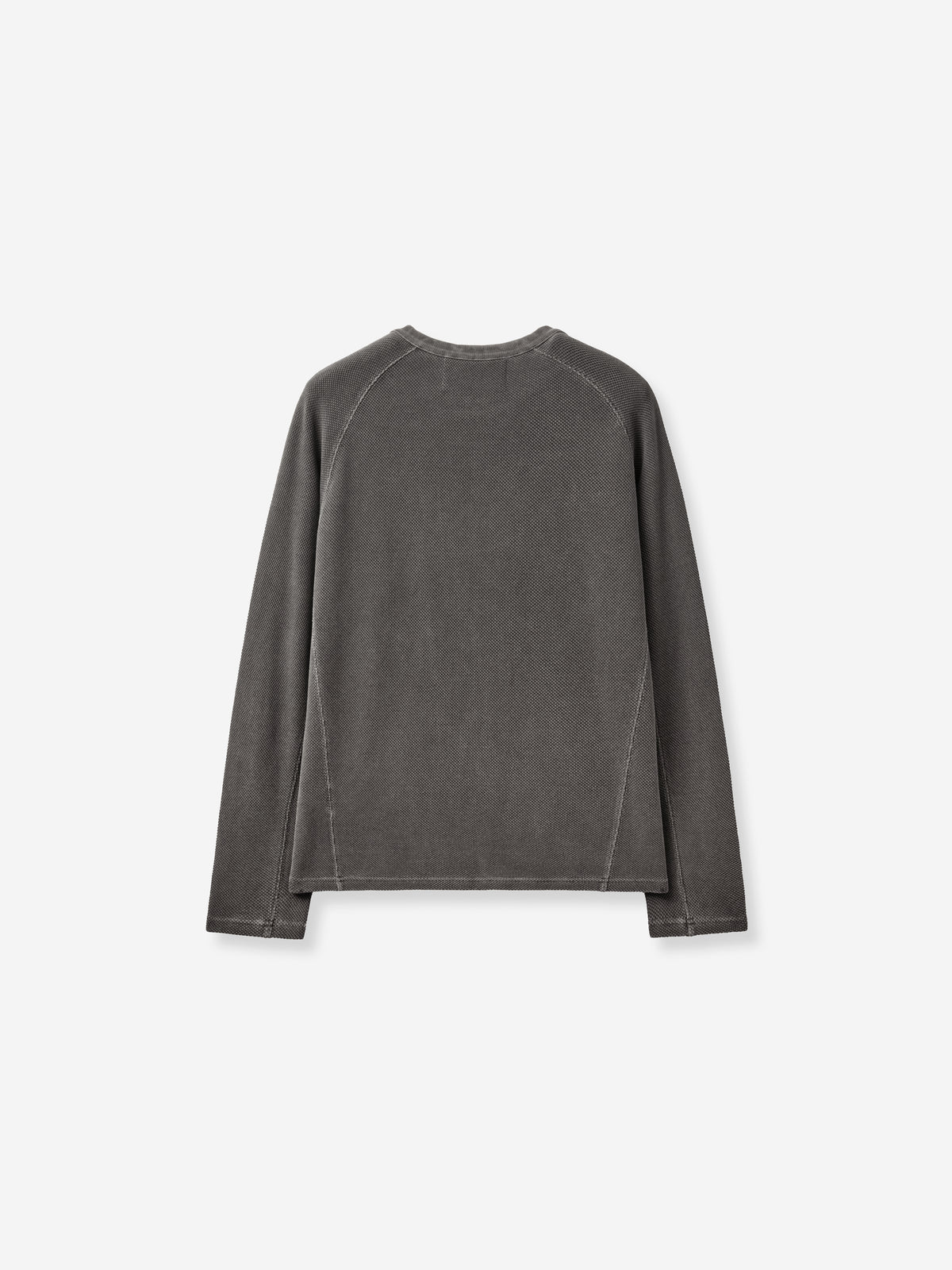 (U) Waffle Diagonal Henley Neck Long Sleeve