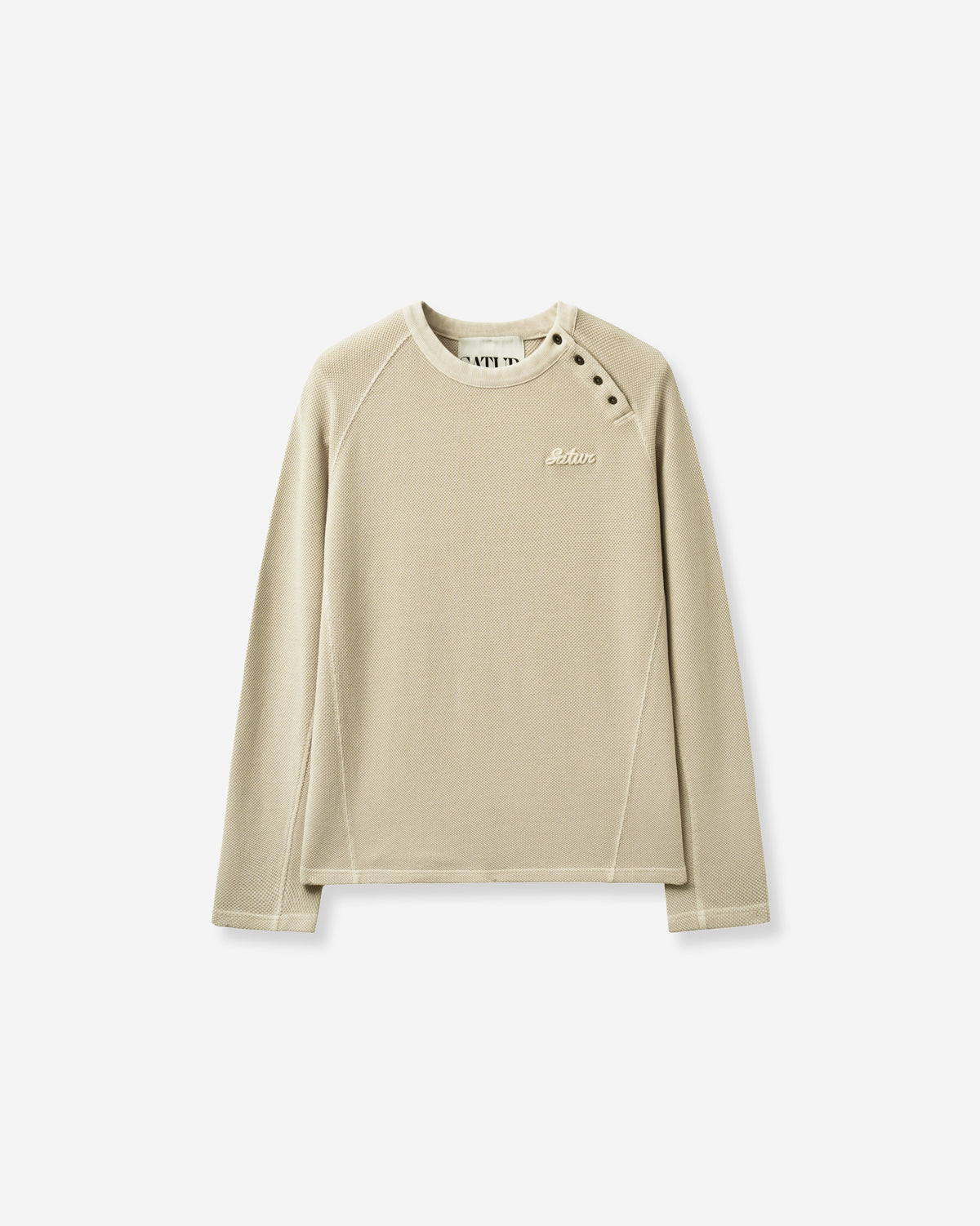 (U) Waffle Diagonal Henley Neck Long Sleeve