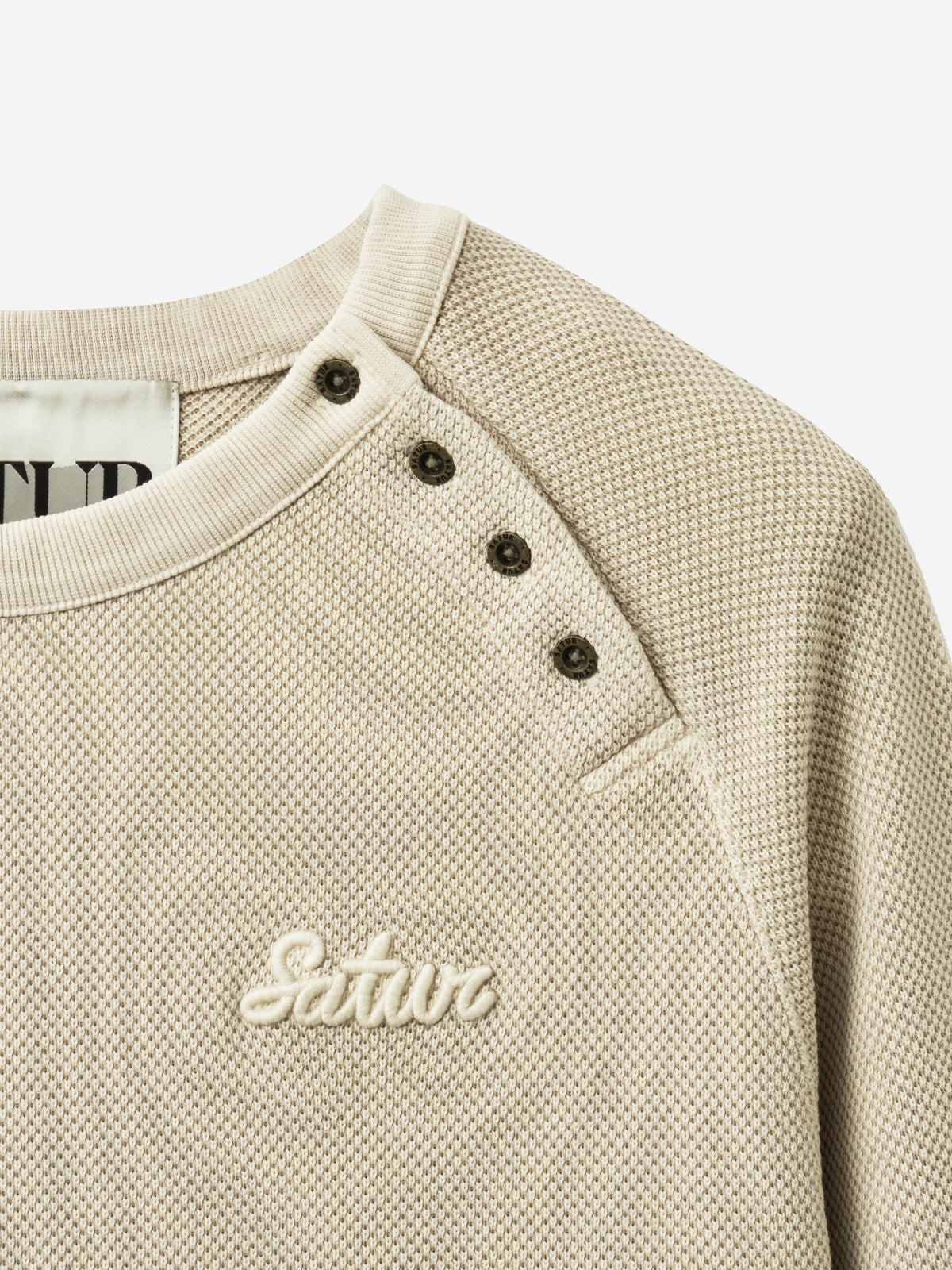 (U) Waffle Diagonal Henley Neck Long Sleeve