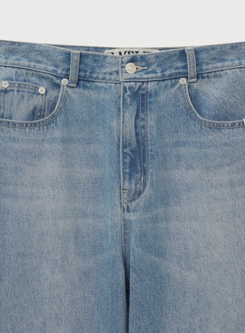 (M) Semi Loose Boots Cut Washed Denim Pants