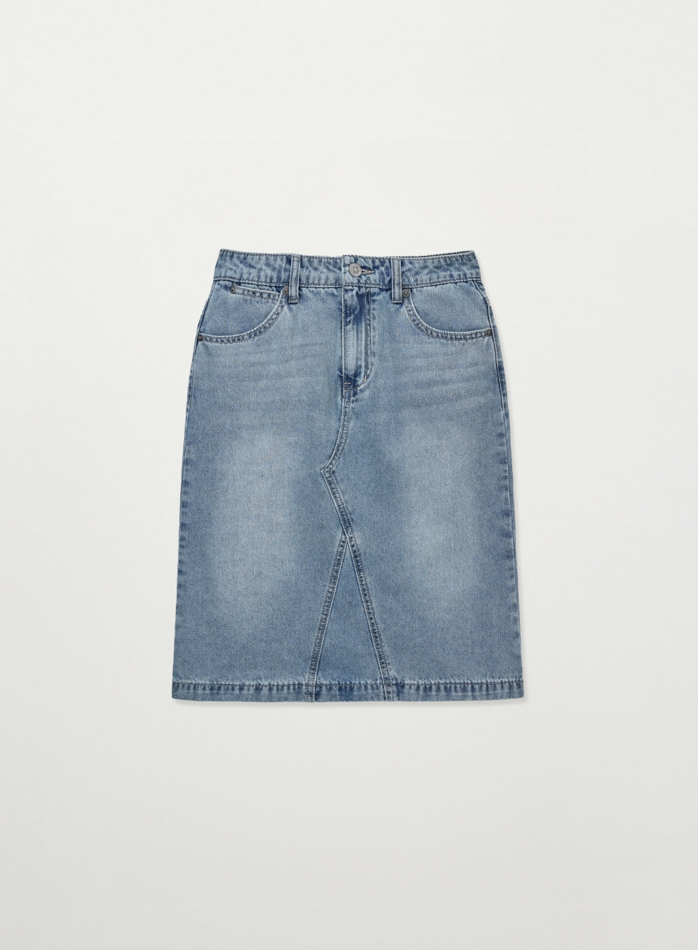 (W) Washed Denim Midi Skirt